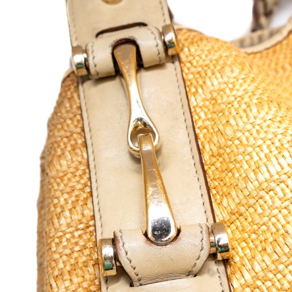Auth Gucci Pelham Raffia Shoulder Hand Bag Womens Medium Beige Leather Strap - Picture 11 of 15